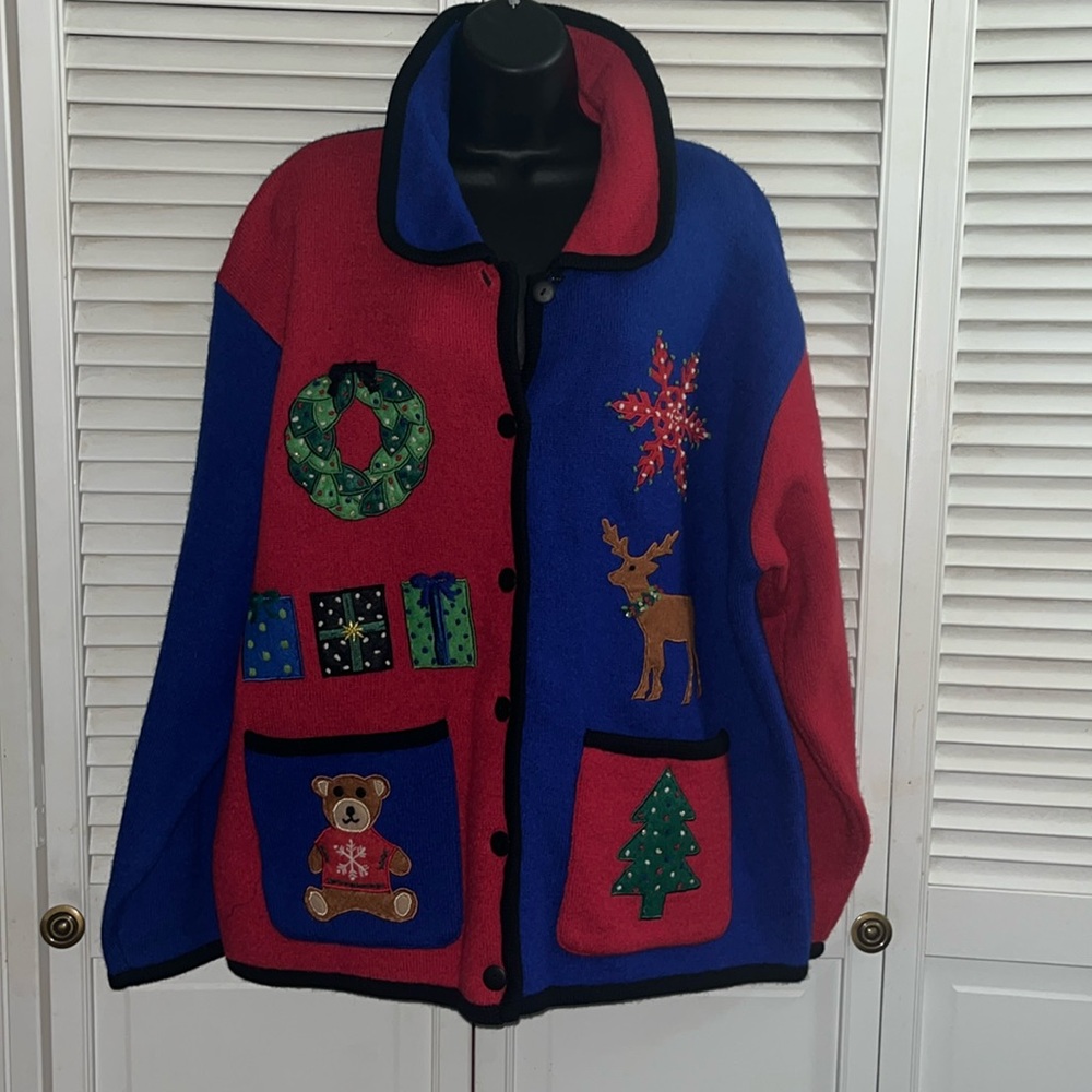 Vintage Marisa Christina Christmas Wool Novelty sweater jacket cardigan